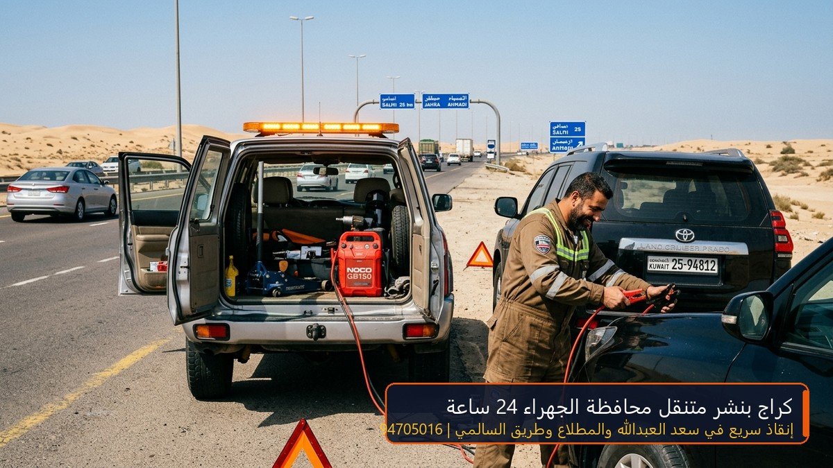 كراج بنشر متنقل محافظة الجهراء تصليح سيارات وتبديل تواير وبطاريات على طريق السالمي والعبدلي والمطلاع 94705016